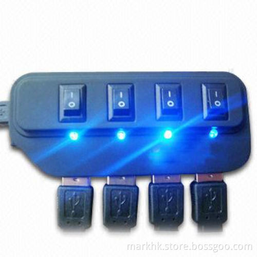 4-port USB Hub with Up to 480Mbps Data Transfer Rate, USB 2.0 Interface and 4 LEDs